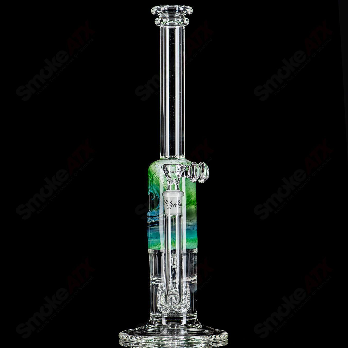 14" Green White Blue Fade Apolocoline Straight Tube w/14m Bowl by Dirty Rico Glass x Nobody Glass - Smoke ATX