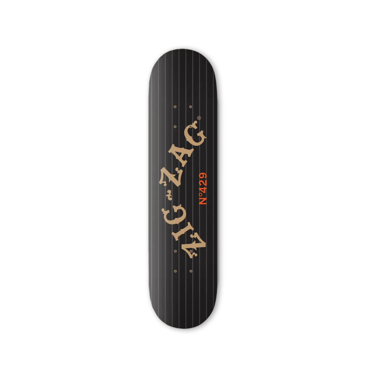 Zig Zag King Design 8-inch skateboard deck with a bold zig-zag pattern, perfect for lifestyle skateboarding.