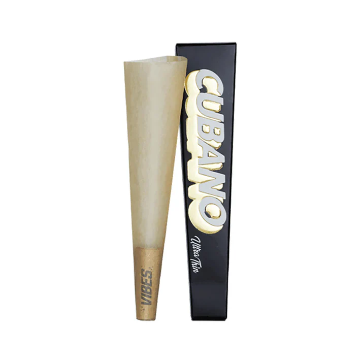 Vibes Cubano Ultra Thin Cone Vibes Papers for rolling, featuring a sleek design with 420 product packaging.
