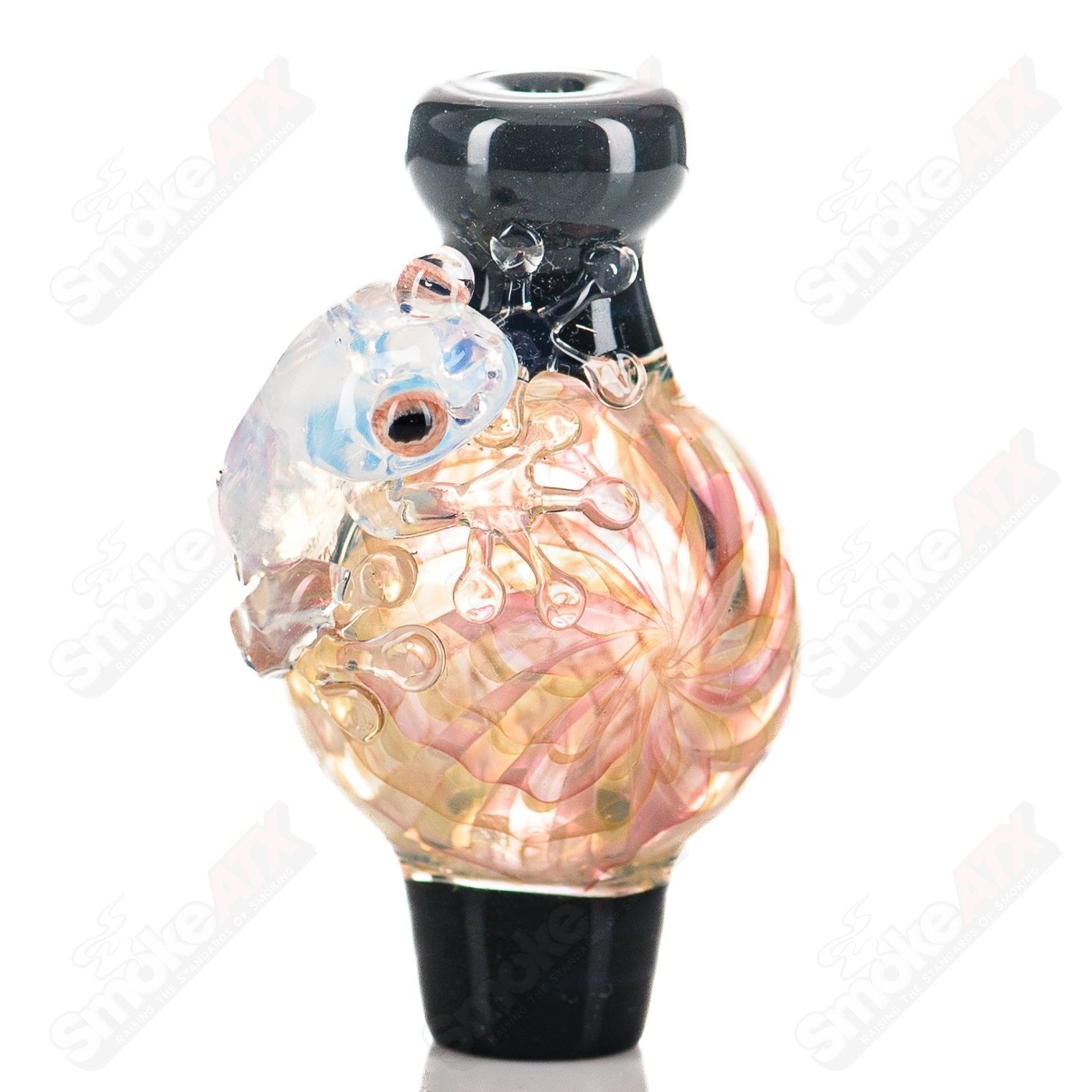 Kengtaro Frog Bubble Cap for heady glass dab rigs, made of glass with frog and bubble design for smooth vaporization.