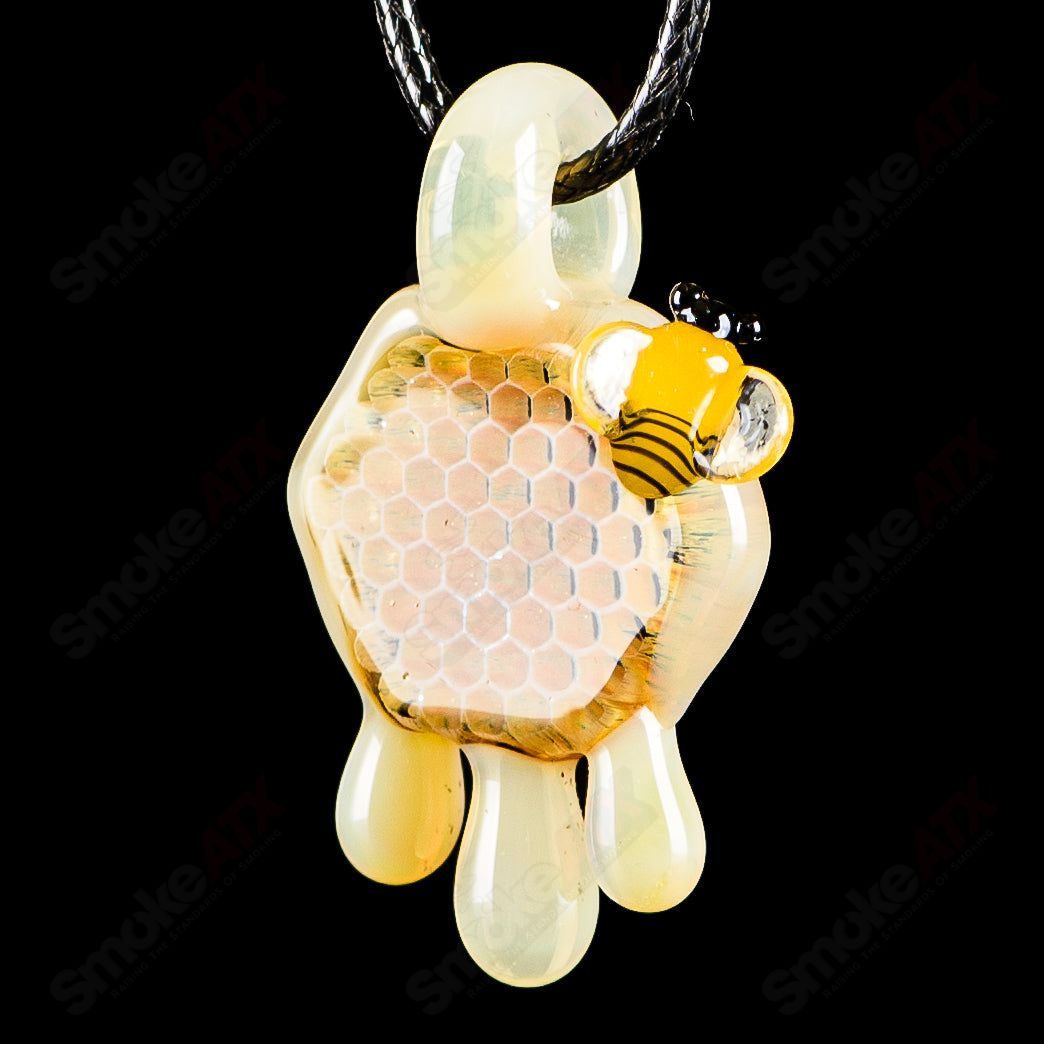 Milky medium honeycomb drip pendant by Joe P Glass, crafted from heady glass, features a textured honeycomb design.