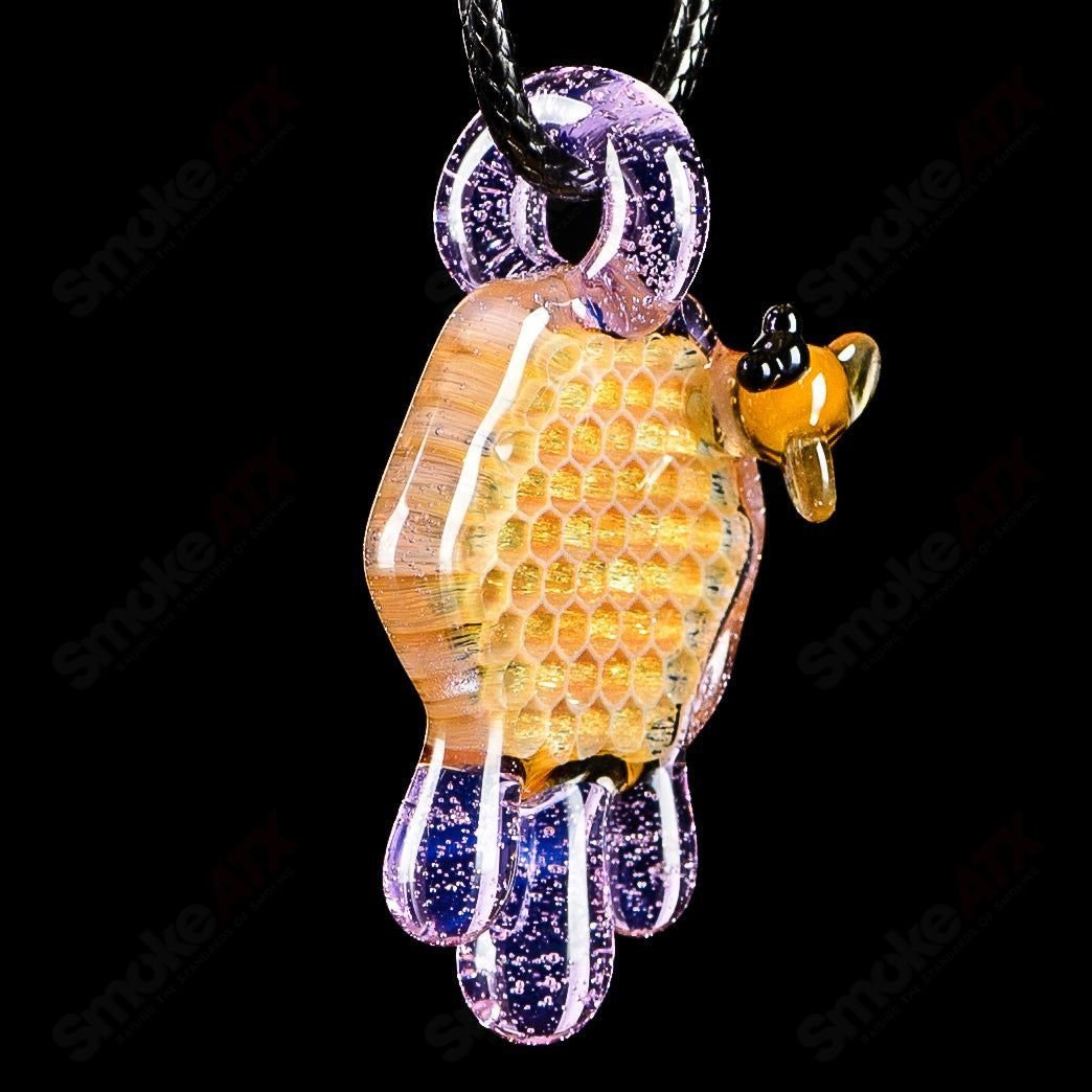 Medium purple Slyme Honeycomb Drip Pendant by Joe P Glass, vibrant heady glass pendant with honeycomb design.