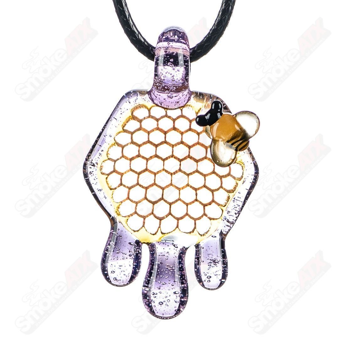 Medium Honeycomb Drip Pendant in purple Slyme by Joe P Glass, a colorful heady glass pendant with a honeycomb design.