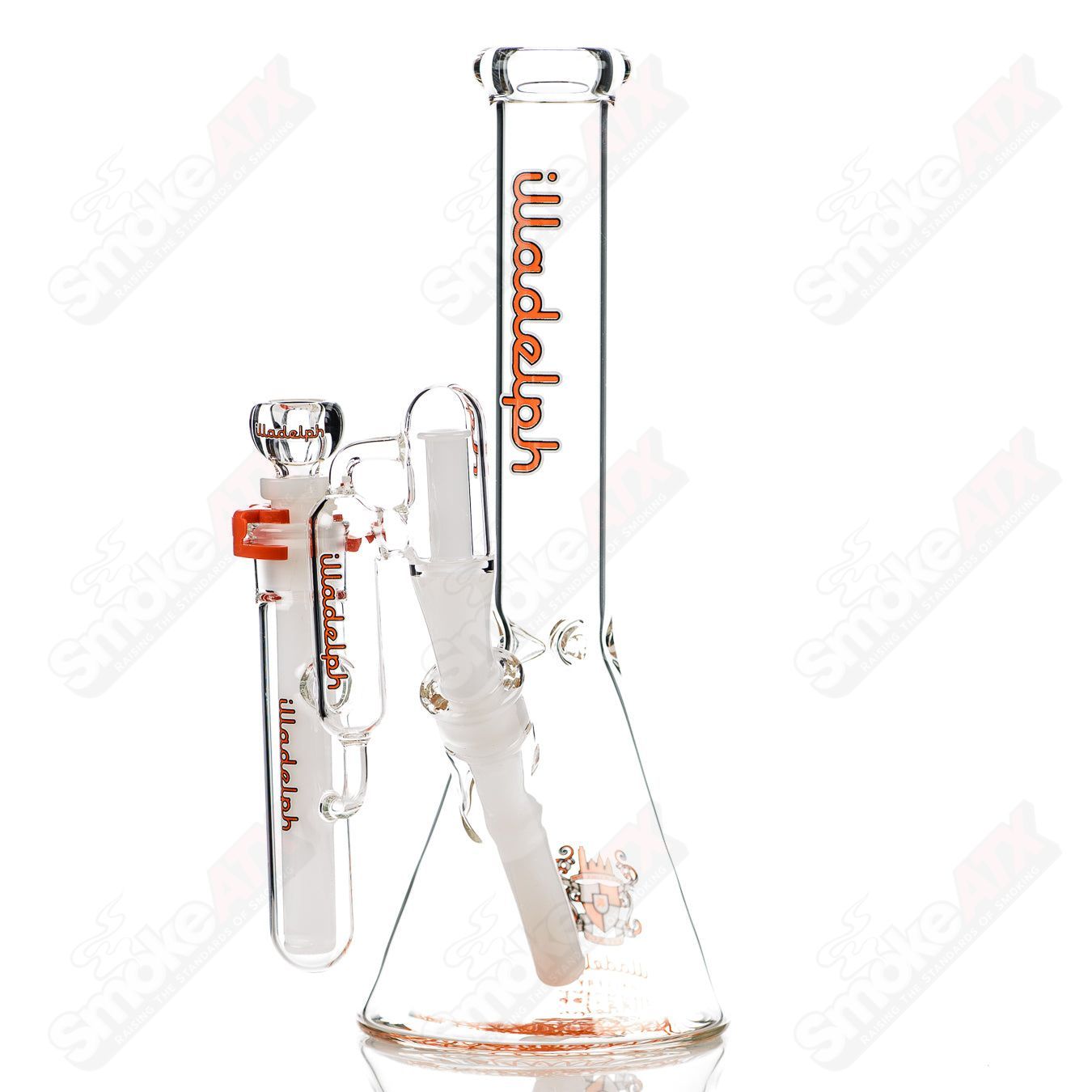Orange Illadelph Micro Mini Disc Ash Catcher made of glass, featuring a compact design with miniature disc percolator elements.