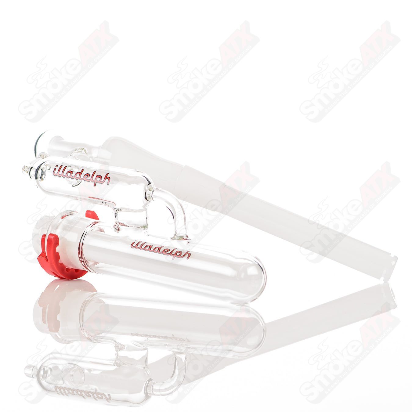Red Illadelph Micro Mini Disc Ash Catcher for glass bongs, featuring a compact design with a mini disc percolator for smooth filtration.
