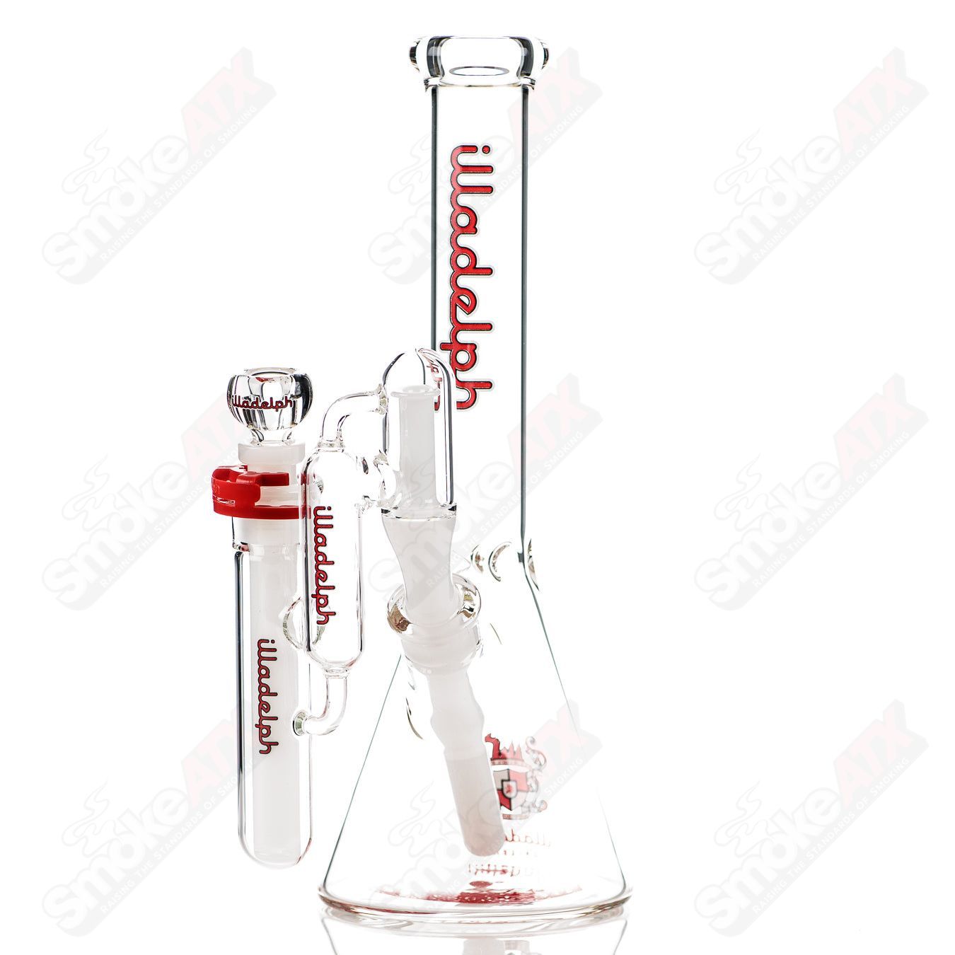 Red Illadelph Micro Mini Disc Ash Catcher made of glass, featuring a compact design with mini disc percolator for smooth filtration.