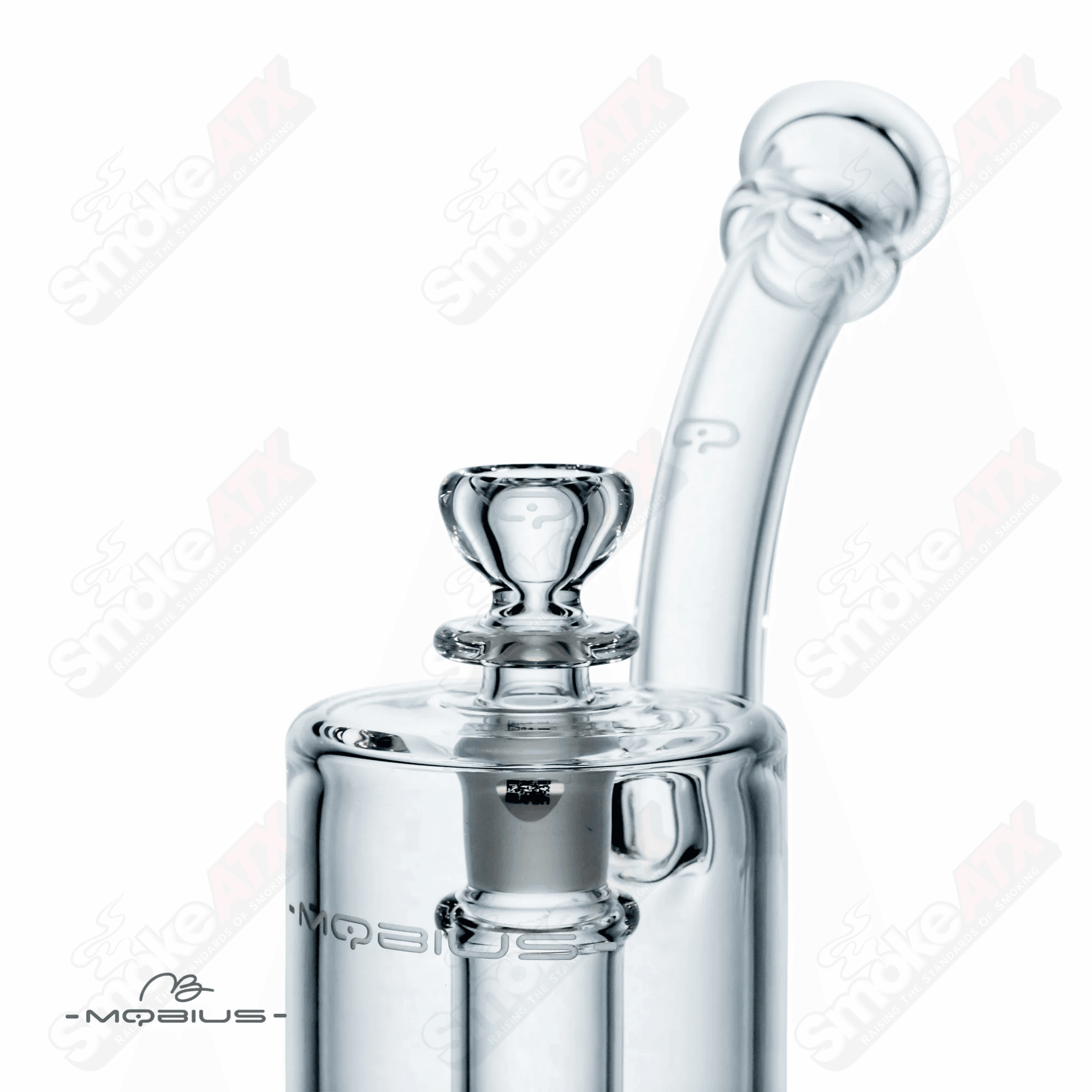 Glass bubbler named Micro Reti V3 Mobius with intricate design, featuring a clear glass body and mouthpiece for smooth smoking experiences.