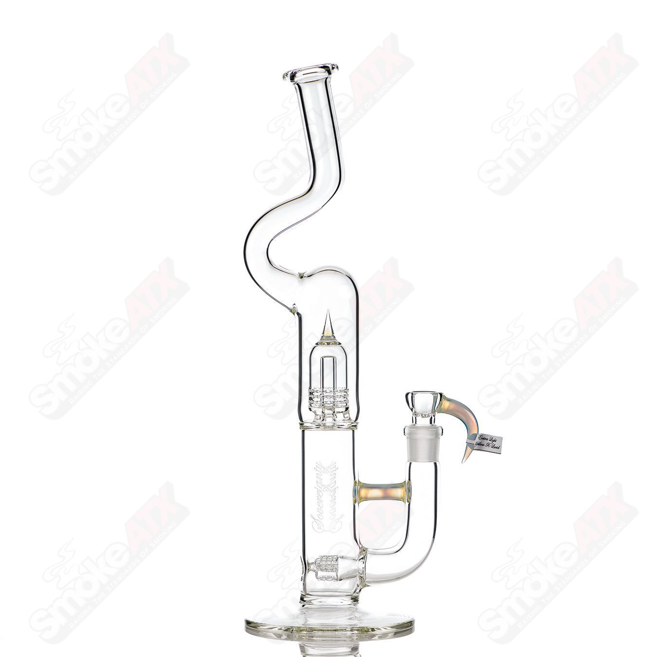Sovereignty Glass Mini Grid Dome Straight Tube in extra light yellow lucidity with a mini three natty neck minor accent.