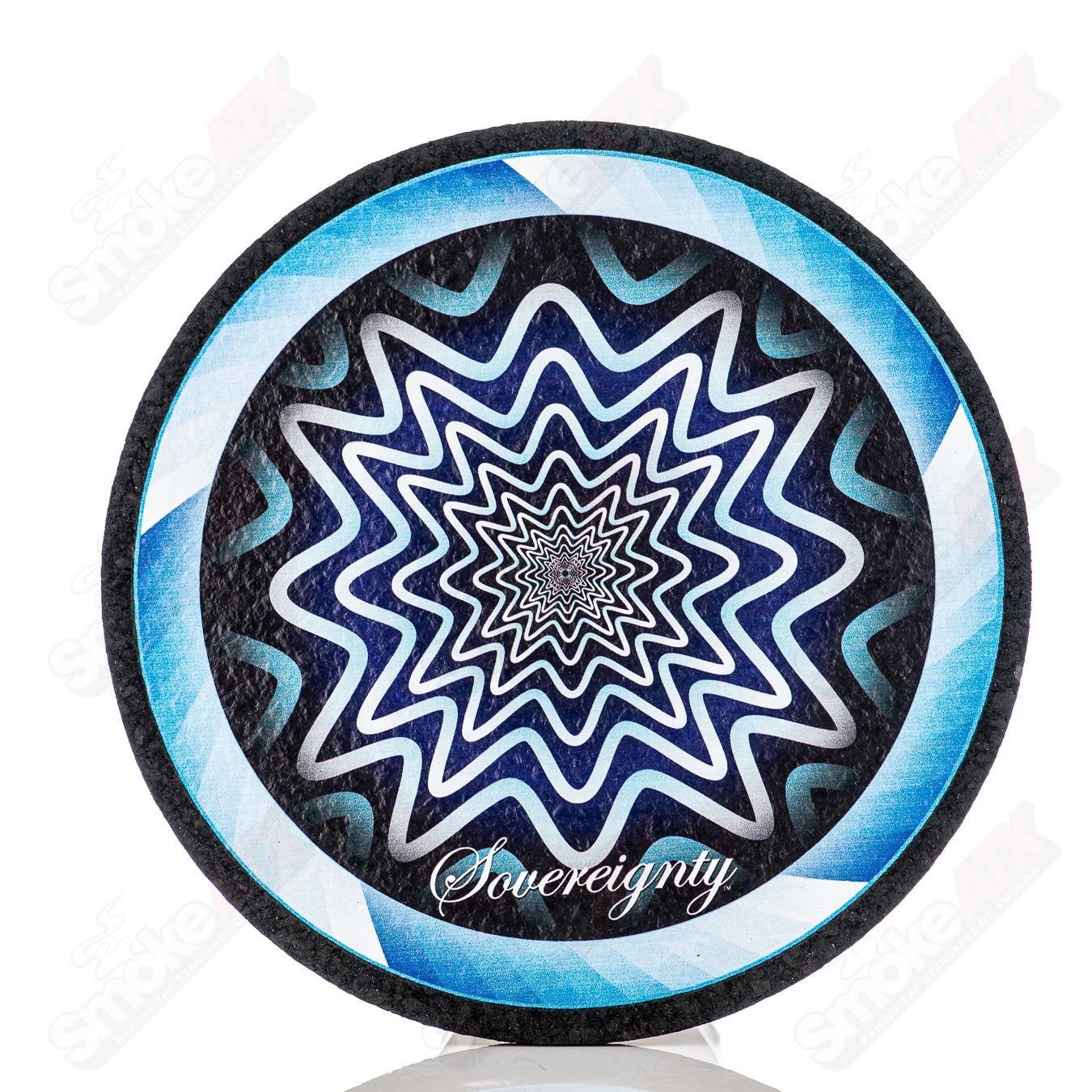 Blue Wig-Wag Mood Mat Dab Mat by Sovereignty Glass, vibrant silicone mat featuring wavy design for concentrates and dab tools.