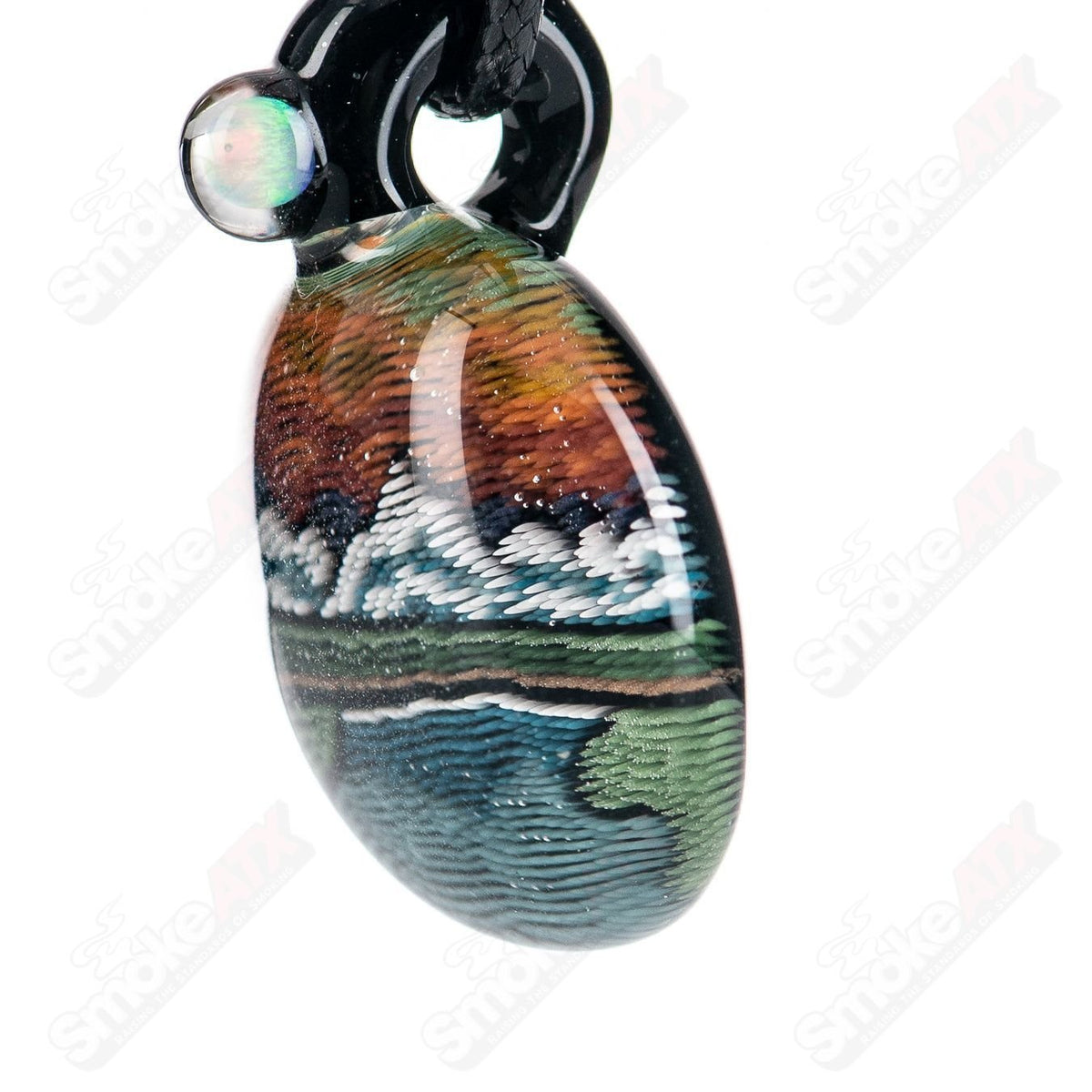 Colorful mountain-shaped glass pendant by JH Glassworks, handcrafted heady glass jewelry with intricate details and vibrant hues.