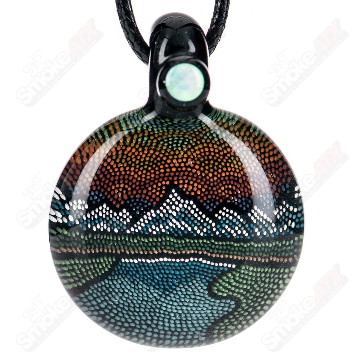 Colorful Mountain Pendant by JH Glassworks, handcrafted heady glass jewelry with vibrant mountain design.