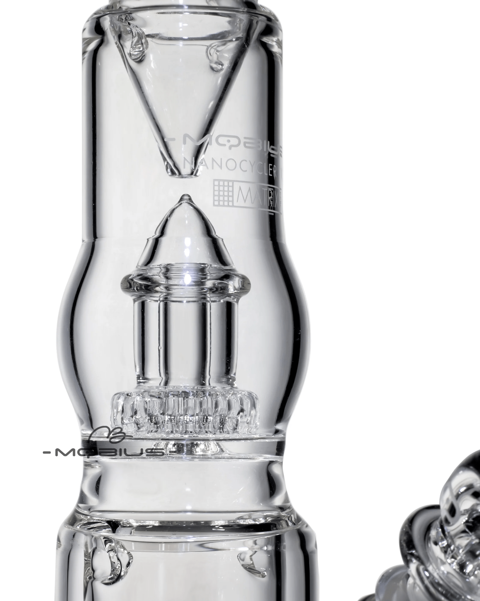 Mobius Nanocycler V3 Matrix Perc glass waterpipe with intricate percolator design for smooth hits.