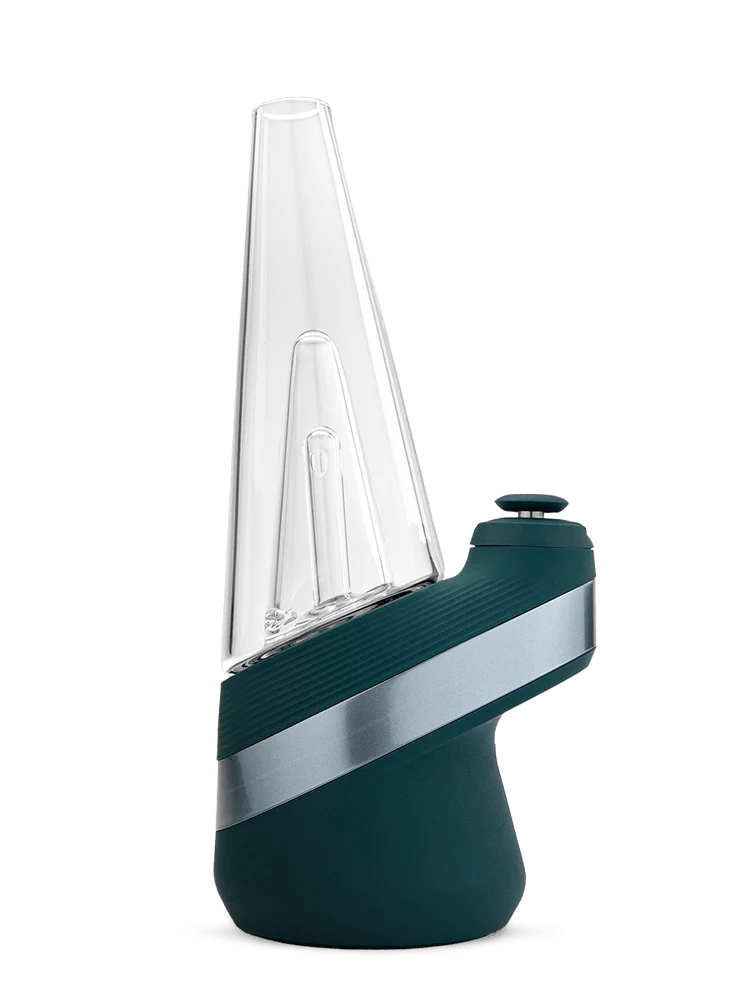 Puffco New Peak Pine Smart E-Rig with sleek design, digital controls, and glass water chamber for dabbing concentrates.