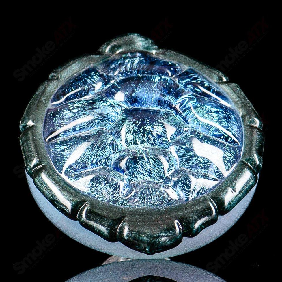 Turtle Time Shell Spin Flat Cap Glass accessory with intricate shell design, made of clear glass, for stylish drink presentation.