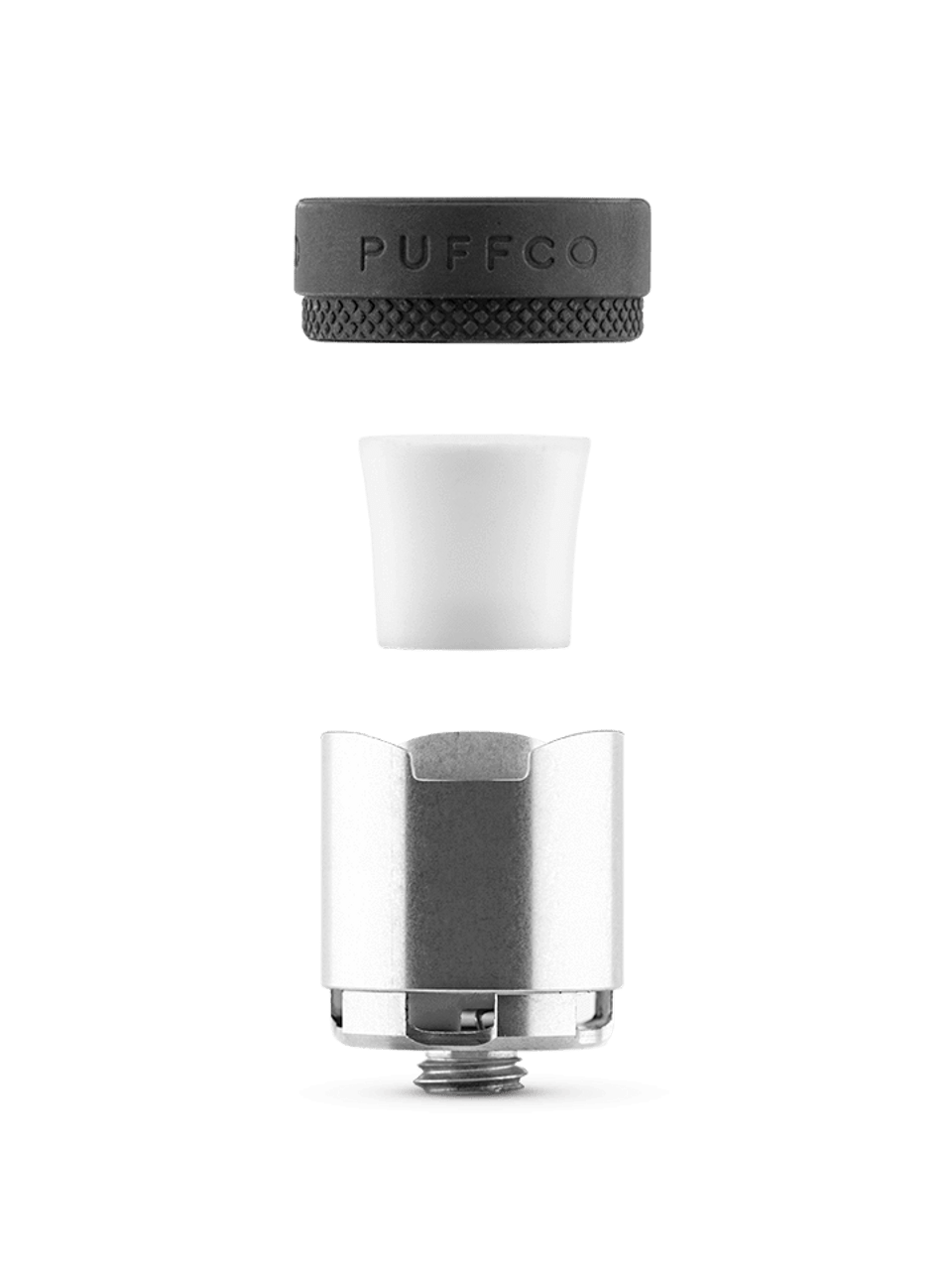Puffco OG Puffco Peak atomizer for vaporizer, showing the sleek, metallic design and connection point for vaporizer accessories.