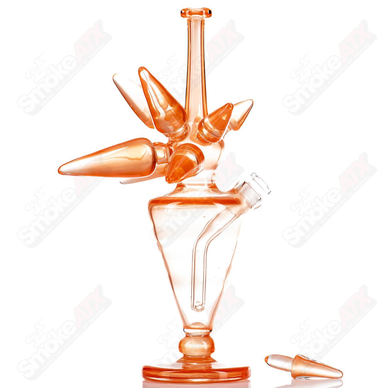 Heady glass OJ Spike Bottle Rig by JMass with intricate design and clear glass construction for concentrate use.