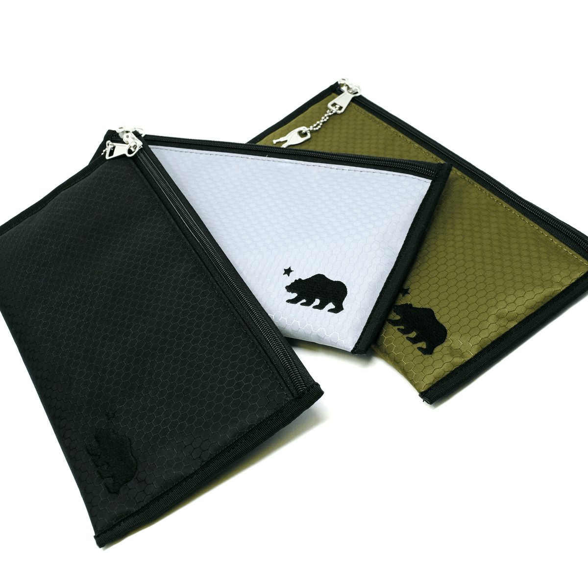 Olive green Cali Crusher 11x6 pouch with black accent, lifestyle bag designed for convenient storage and carrying.