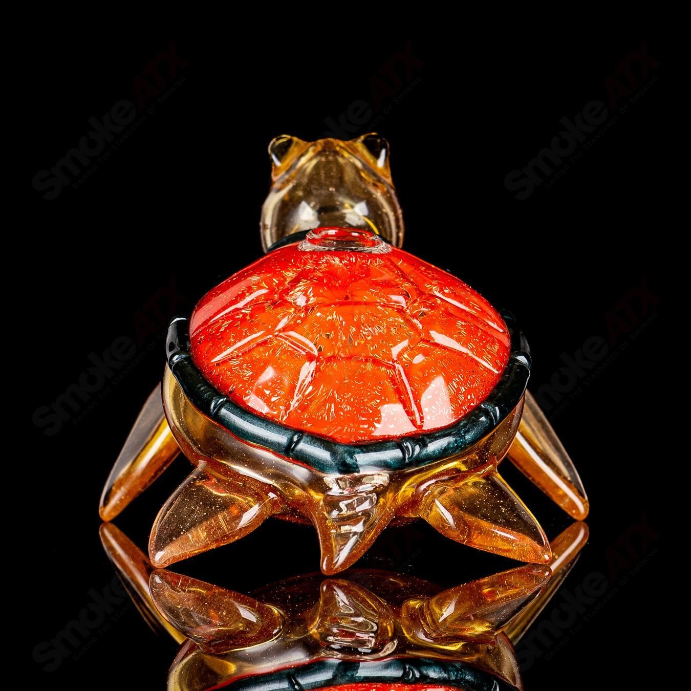 Orange Dichro Honu Sea Turtle Rig by Turtle Time, a colorful glass concentrate rig with sea turtle design and vibrant dichro finish.