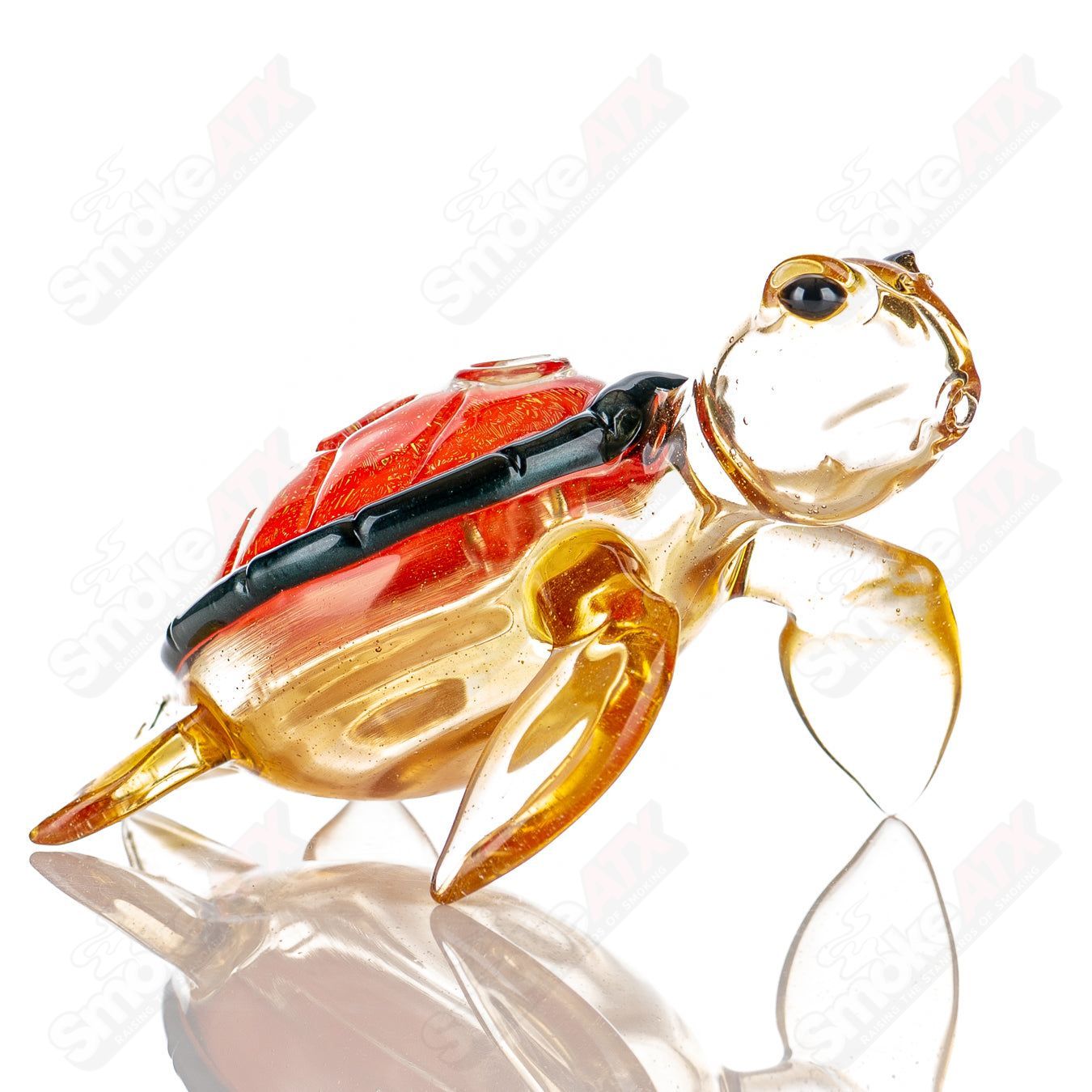 Orange dichro Honu sea turtle rig by Turtle Time, a colorful glass concentrate rig featuring a sea turtle design.