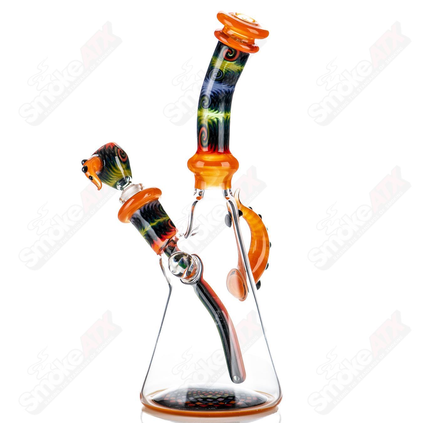 Orange Wig Wag Tube with slide by Devon Glass, heady beaker-style glass water pipe featuring vibrant orange design and intricate details.