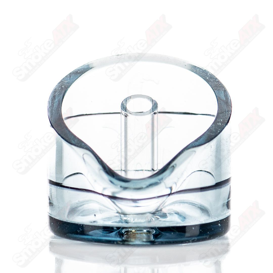 Clear glass Q Heffner cap accessory from Heffner featuring a sleek, transparent design for stylish glassware enhancement.