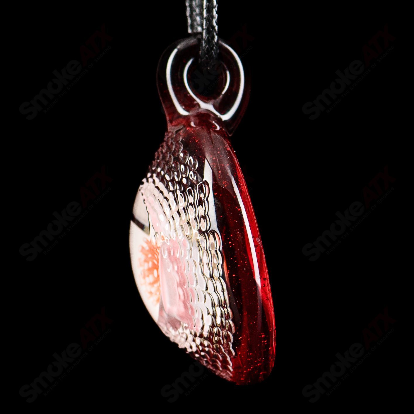 Jared Delong floral pendant by Smoke ATX, handcrafted heady glass jewelry with colorful floral design and intricate glasswork.