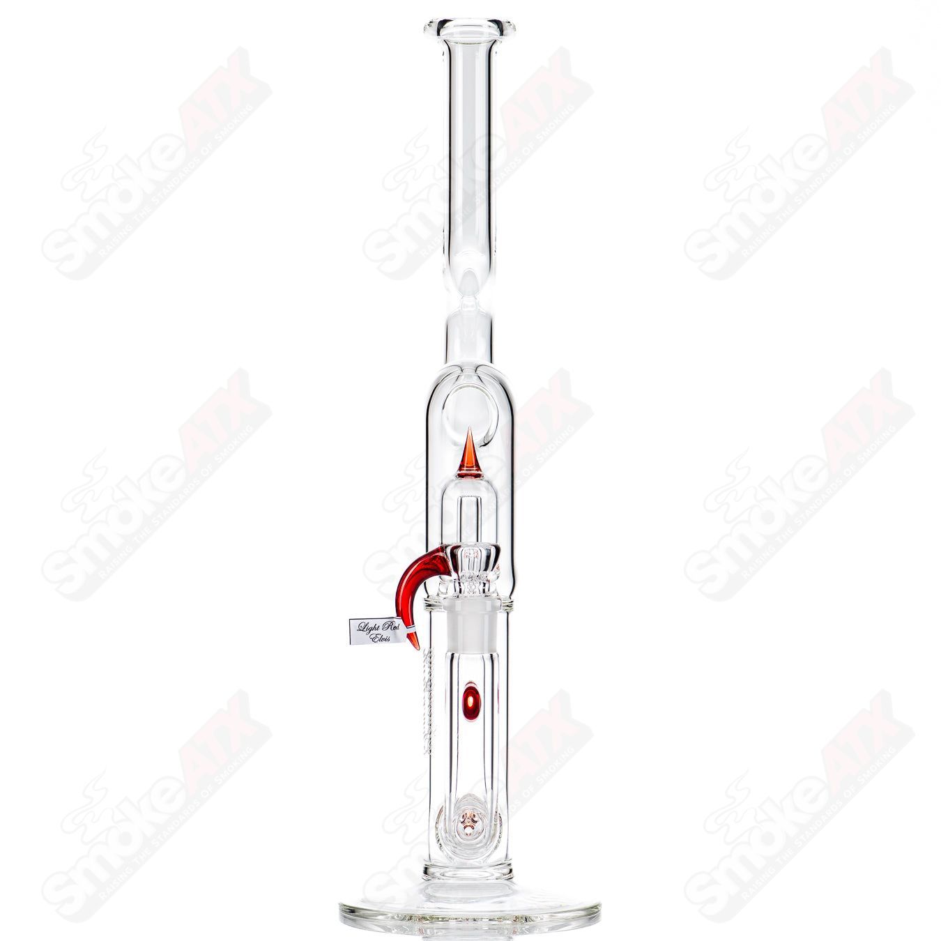 Heady glass Sovereignty Elvis 3-line to mini grid dome with natural neck in light red color, detailed glass art and intricate design