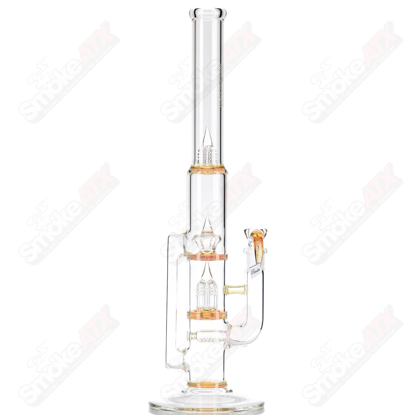 Sovereignty Glass Pandemic Treecyler with down-grid stem line, inverted 4 to Imperial, splash guard, detailed heady glass design.