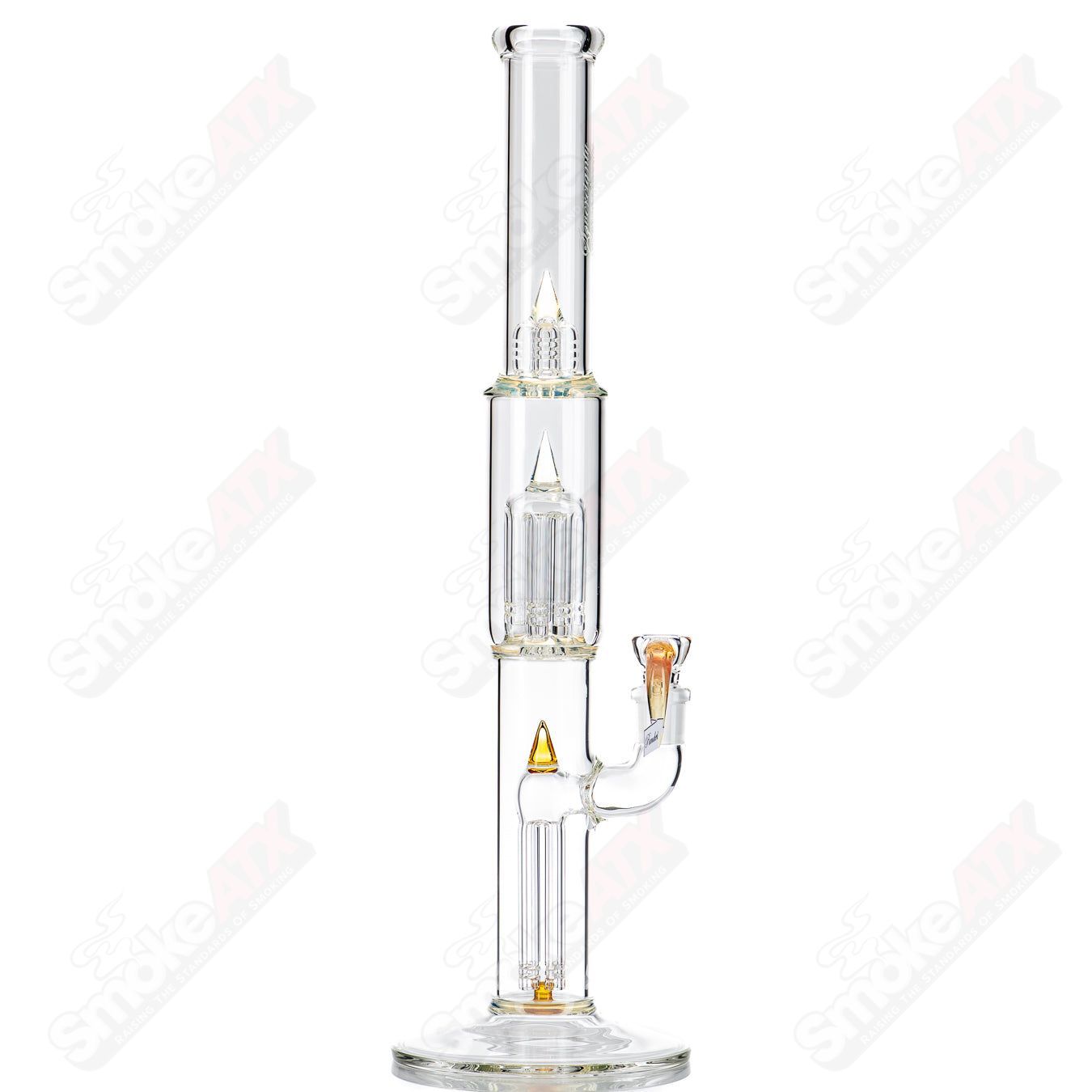 Heady glass Pandemic Fixed 4 to 8 arm bong with splash guard by Sovereignty Glass, featuring intricate glasswork and a sturdy design.
