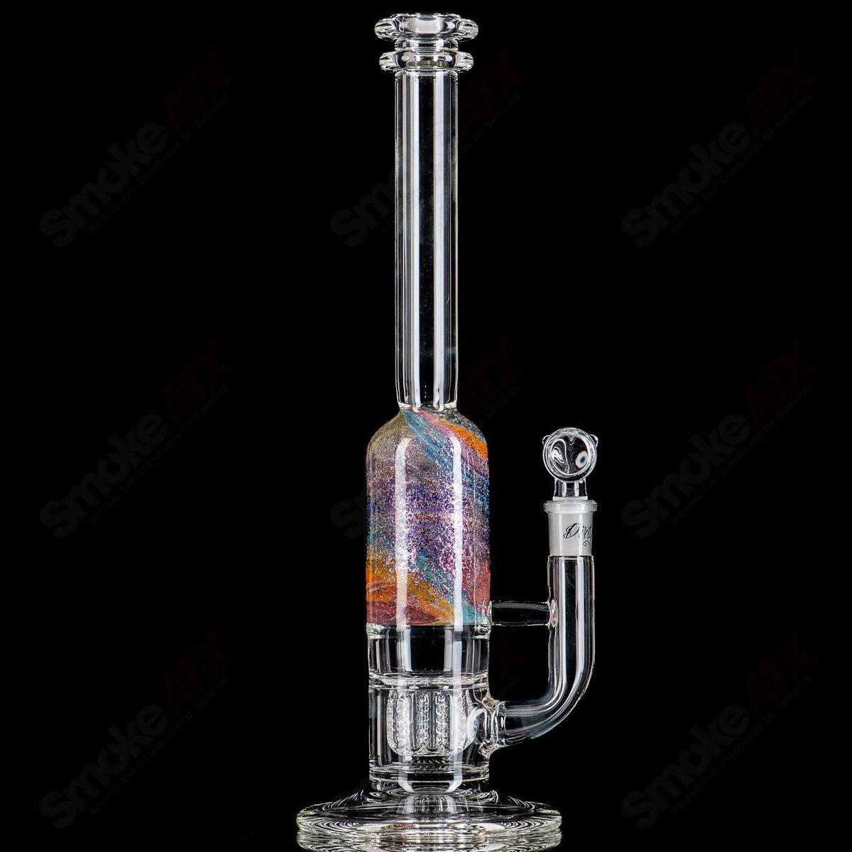 13-inch Dichro Rainbow Apolocoline Straight Glass Tube with 14mm bowl by Dirty Rico and Nobody Glass, featuring colorful rainbow dichroic finish.