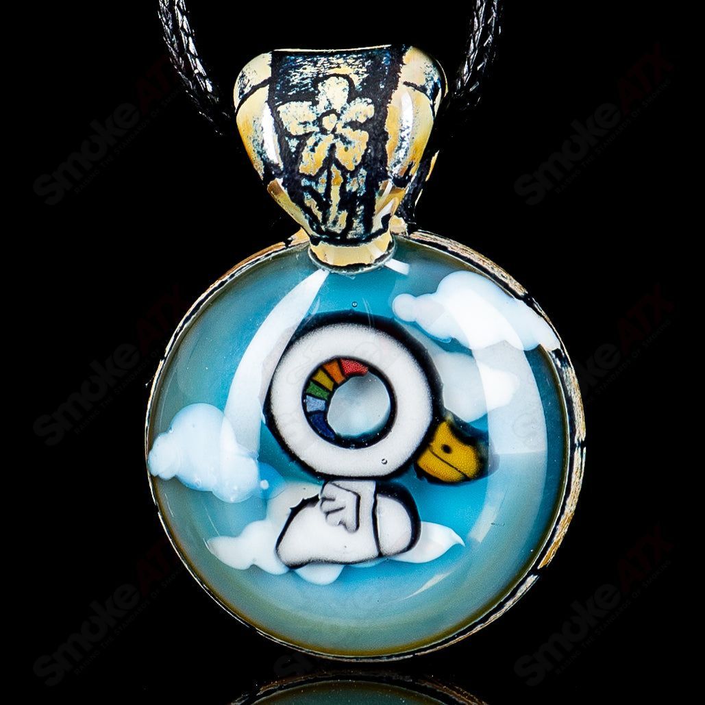 Colorful glass pendant by Calmbo x Trevy Metal, featuring intricate heady glass design, perfect for jewelry or accessories.