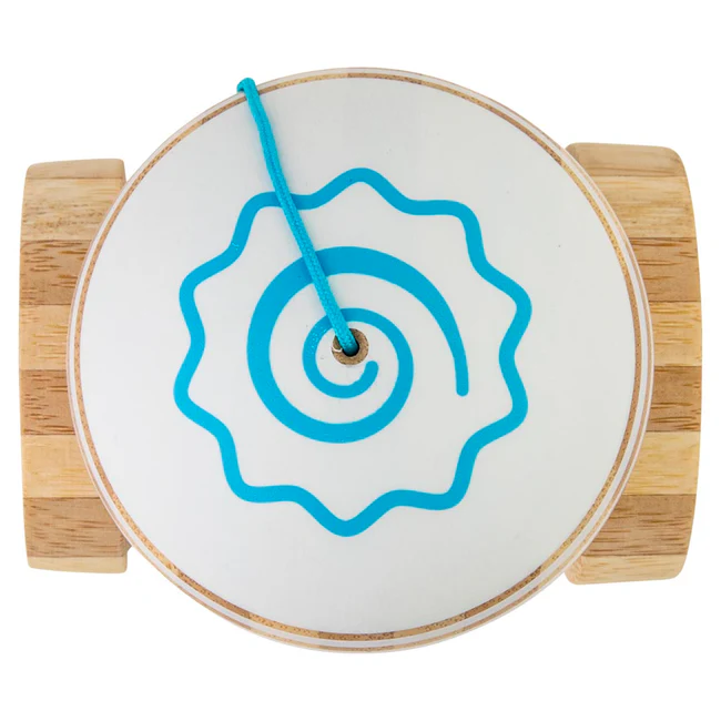 Jet Shape Fishcake Kaisen Kendama from Kendama USA with colorful, intricate design and wooden handles on a natural background.