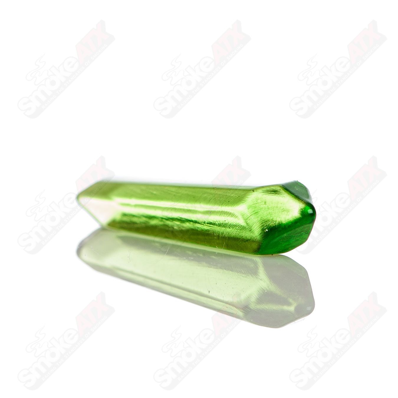Green Phil Siegel Terp Crystal Heady Glass with pearls and inserts, showcasing intricate glass design and vibrant color details.