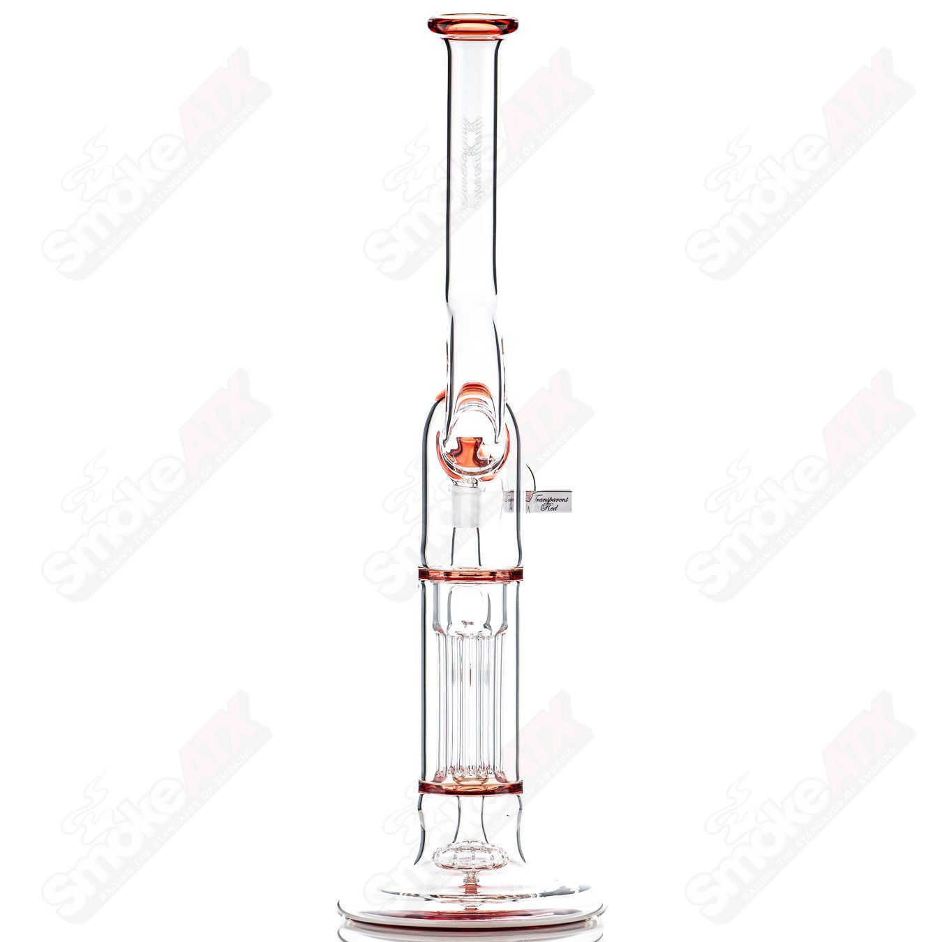 Sovereignty Glass Pillar Natty Neck Hollow Foot Straight Tube with accented seals, clear glass design, and intricate details.