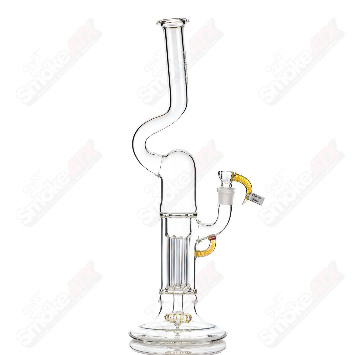 Sovereignty Glass Pillar Natty Neck Hollow Foot Partial Accent in North Star Yellow, showcasing its vibrant glass design and size details.
