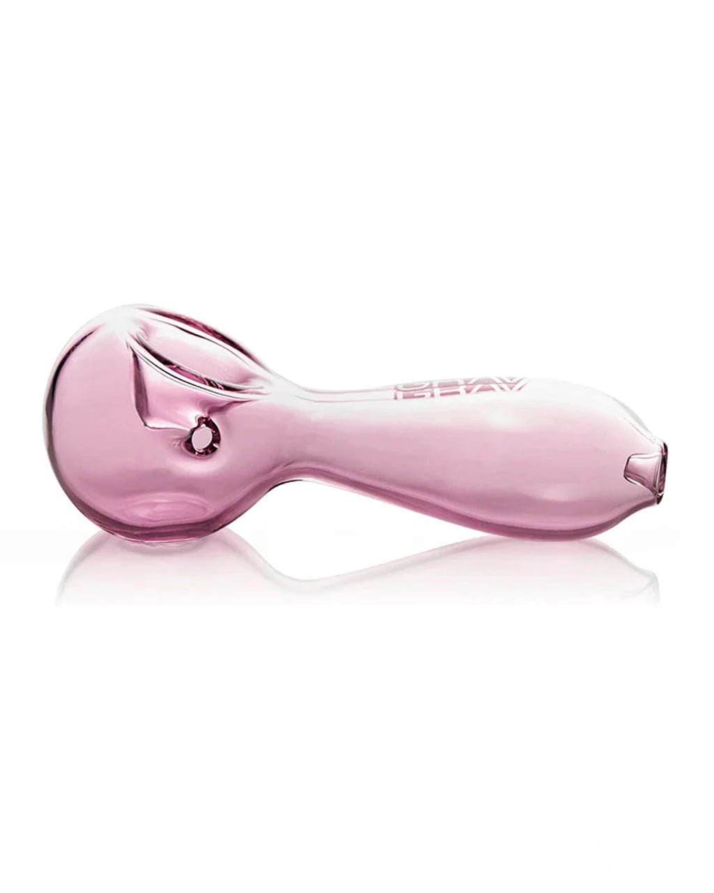 Pink large glass spoon pipe by Grav, featuring a smooth, rounded bowl and clear glass design for hand-held use.