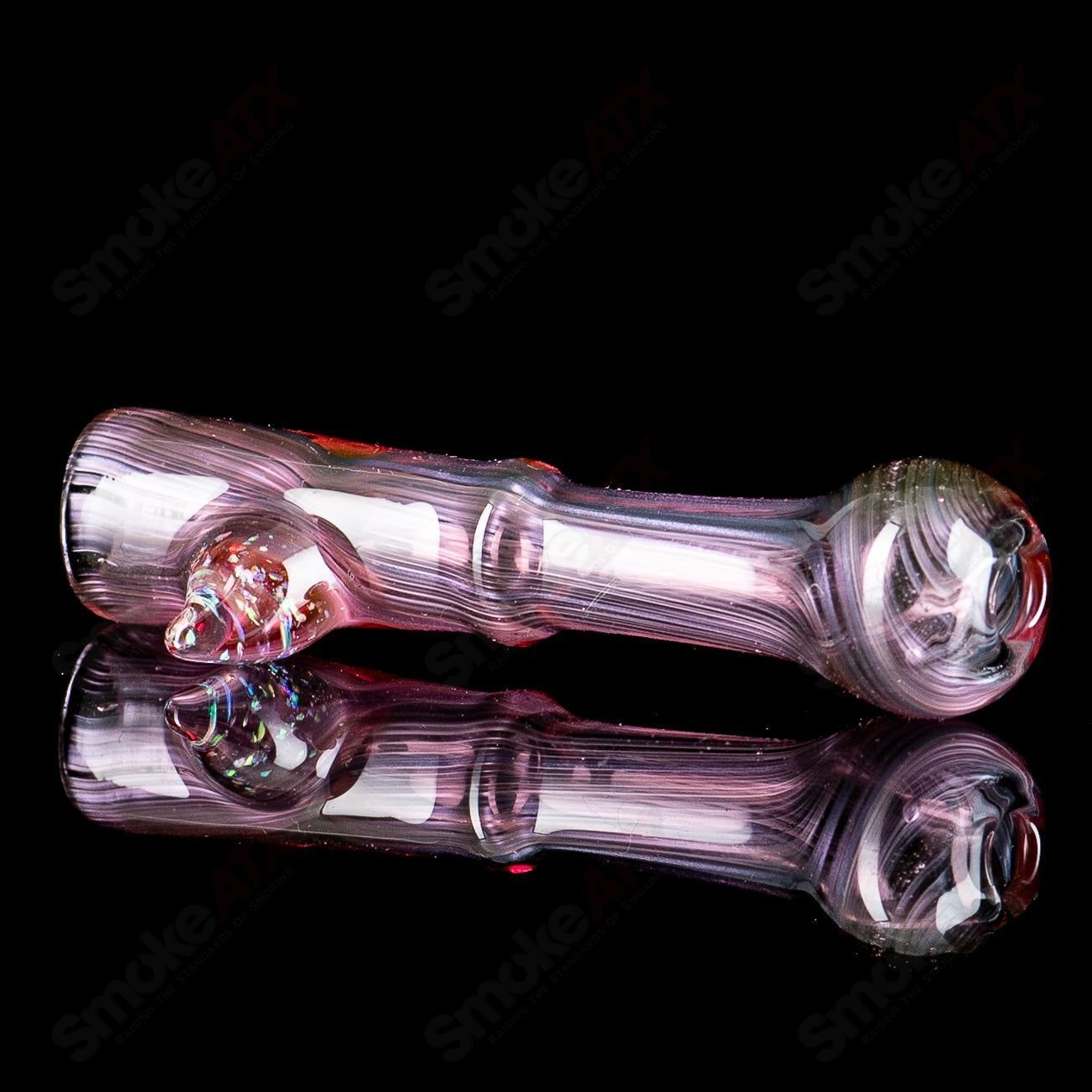 Pink chillum with crushed opal accents by JMass, made from heady glass, showcasing a vibrant and artistic design.