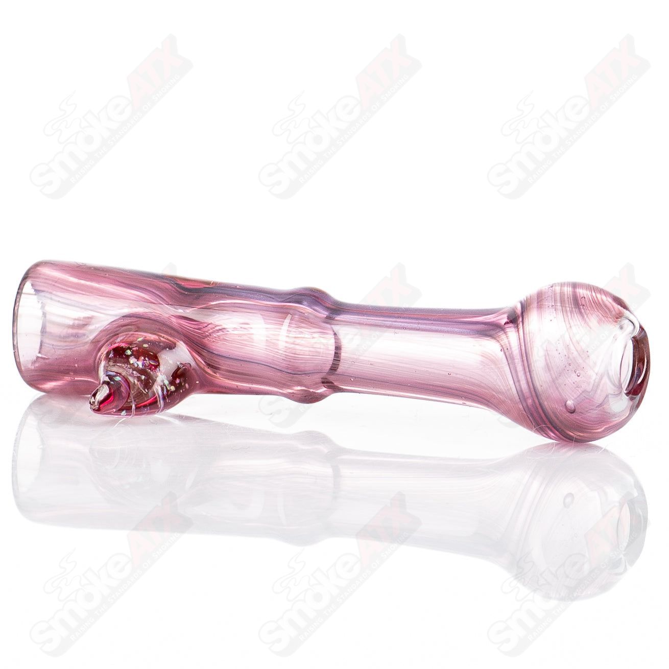 Pink JMass crushed opal glass chillum with vibrant pink and opal accents, showcasing a sleek heady glass design.
