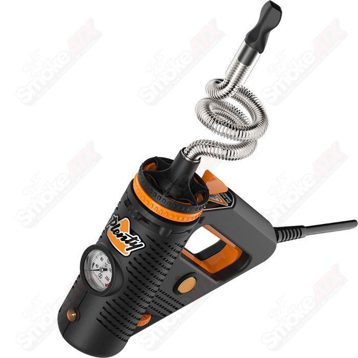 Storz & Bickel Plenty dry herb vaporizer handheld device with ergonomic design and digital controls.