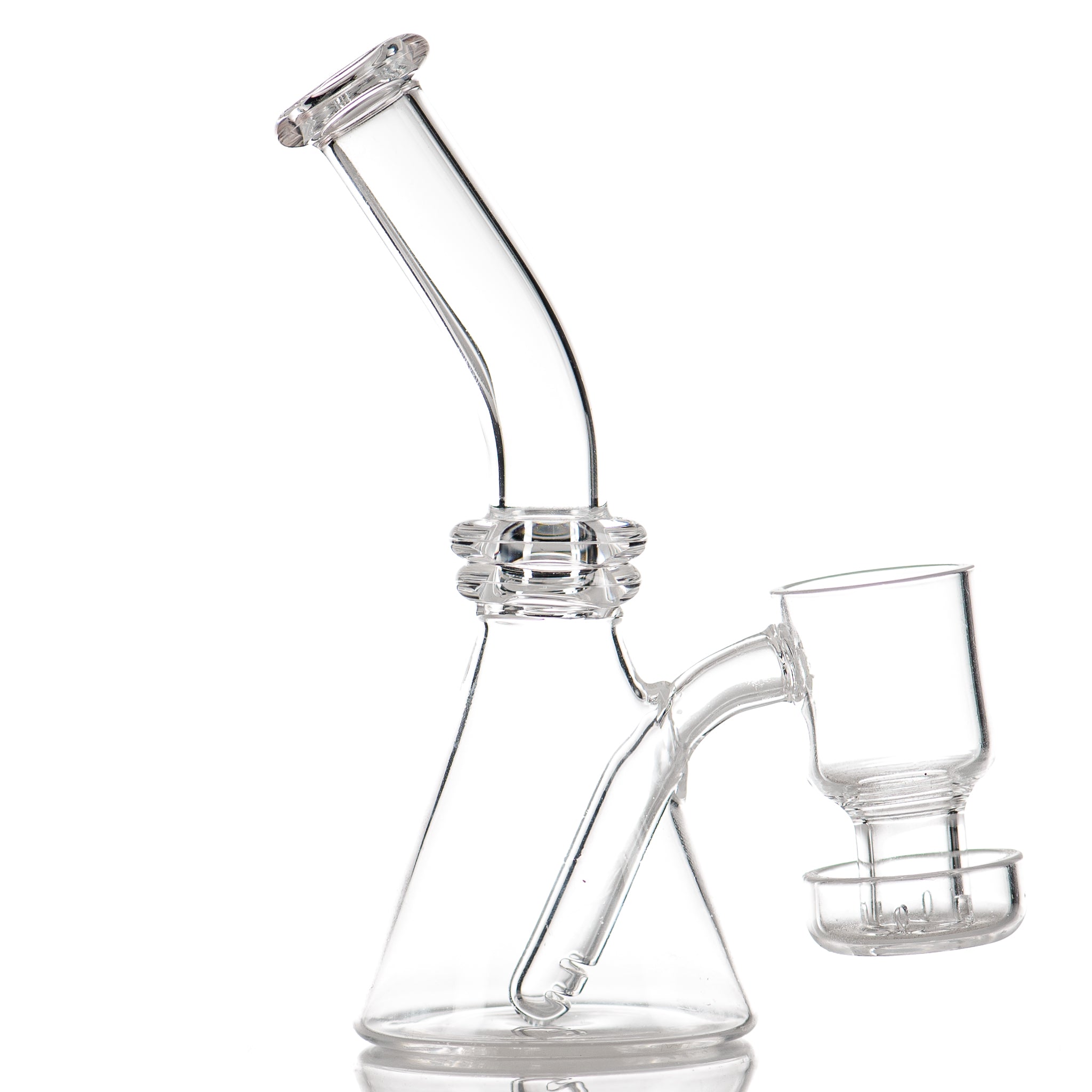 Piranha Terp Vacuum Piranha Quartz Rig for concentrates, clear glass with intricate design and joint connection for dabbing.