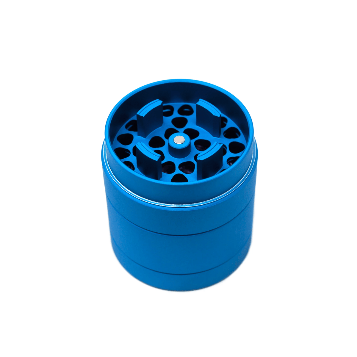 Pocket Cali Crusher 4-piece metal grinder with aquamarine finish, compact design, and multiple compartments for grinding herbs.
