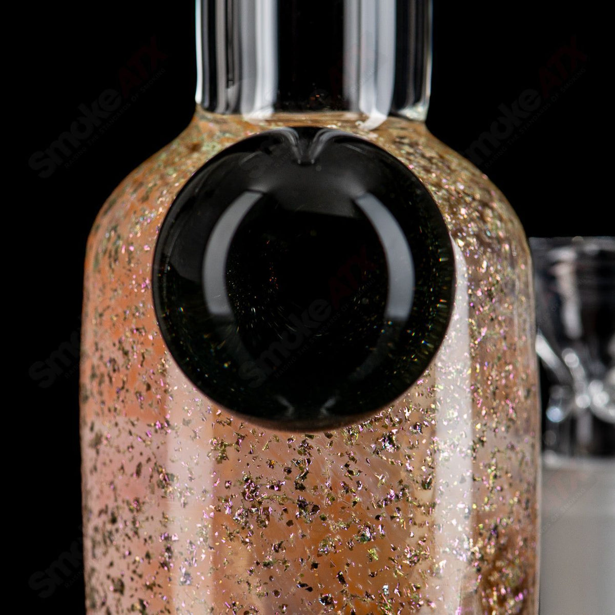 13-inch fumed dichro straight glass tube by Dirty Rico with Mib Apolocoline design and 14mm bowl, featuring vibrant color effects.
