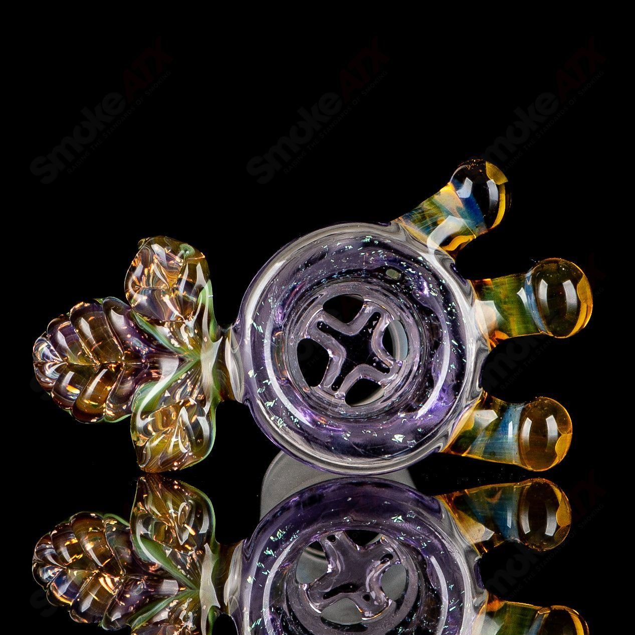 Purple 18mm 4-hole slide bowl by Mr. Gray, Heady Glass, designed for use with compatible glass pipes and bongs.
