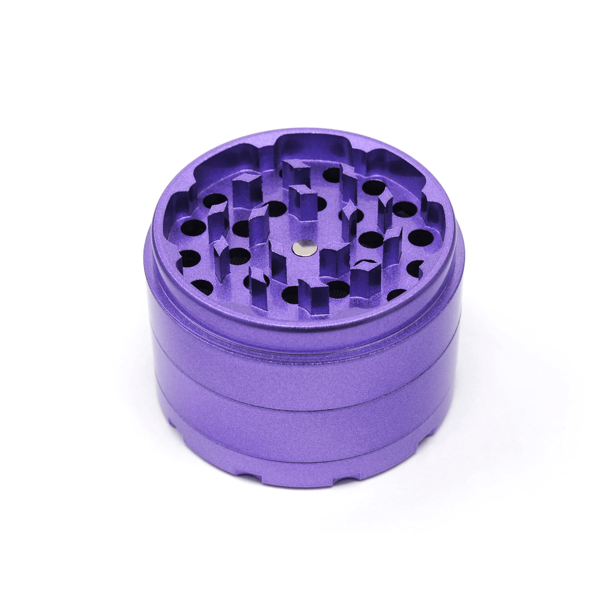 Purple 2.5-inch Cali Crusher 4-piece metal grinder with Slick design for 420 products and grinding herbs.
