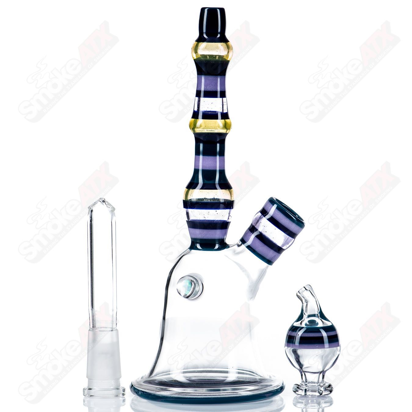 Purple Encalmo Mini Tube concentrate rig by Doug Zolbert, featuring vibrant purple glass and intricate design details.