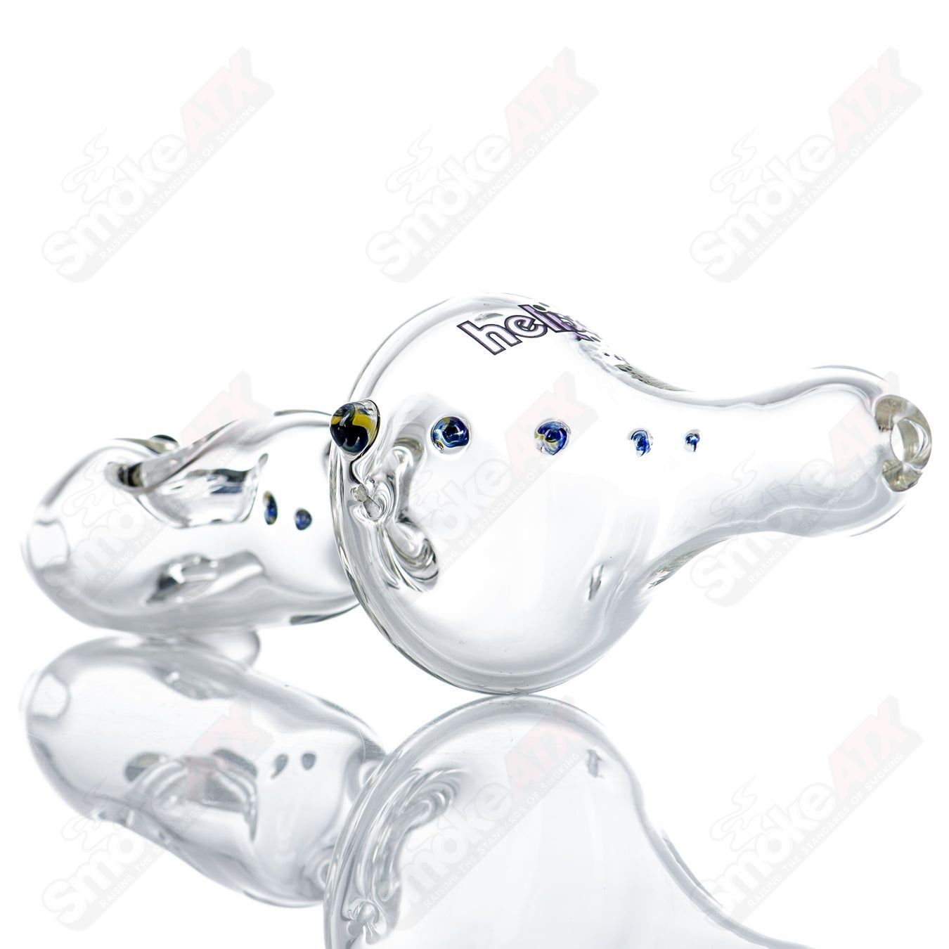 Purple Label Medium Classic Hybrid Steam Roller glass pipe by American Helix, featuring a colorful, compact design with a sturdy build.