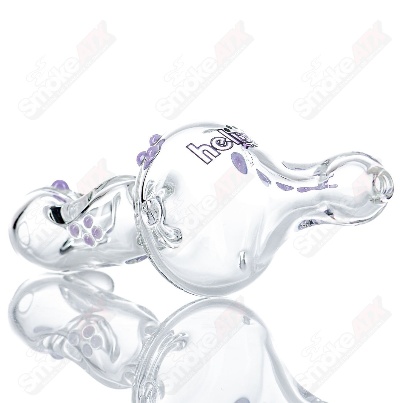 Purple Label Micro Classic Hybrid Steam Roller glass pipe by American Helix, featuring a compact design and colorful purple accents.