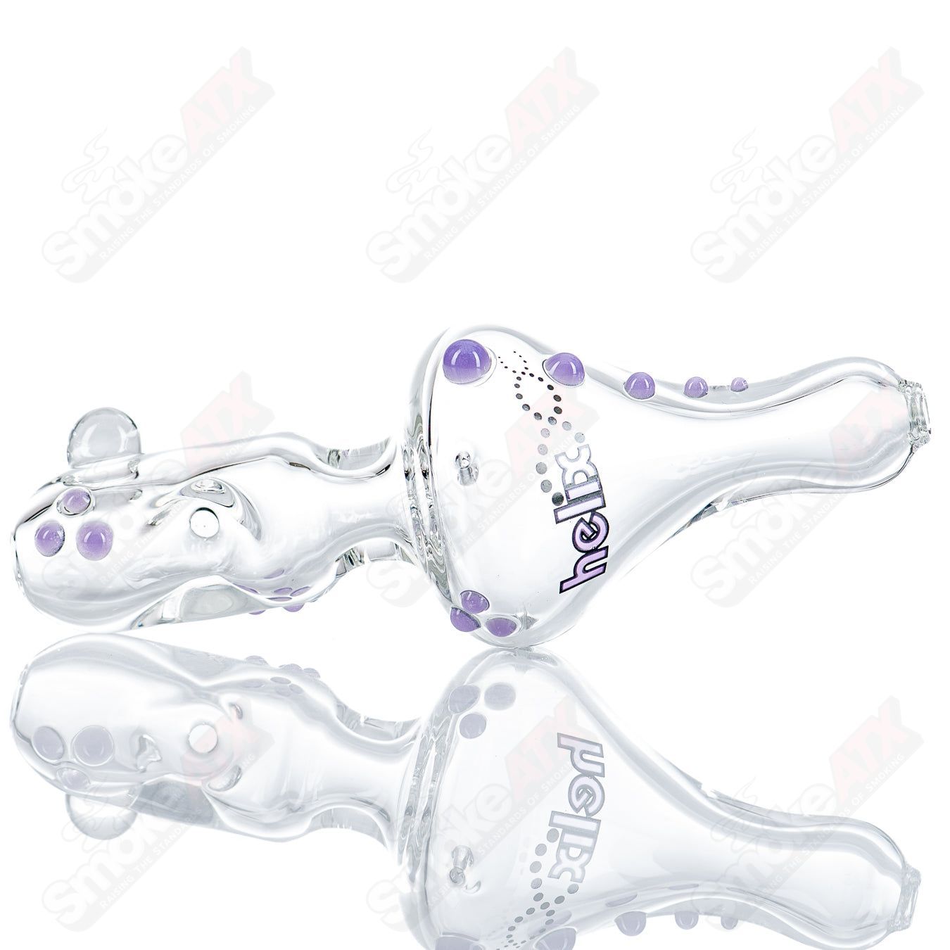 Purple Label Micro Classic Hybrid Steam Roller glass pipe by American Helix, featuring a sleek purple design and smooth mouthpiece.