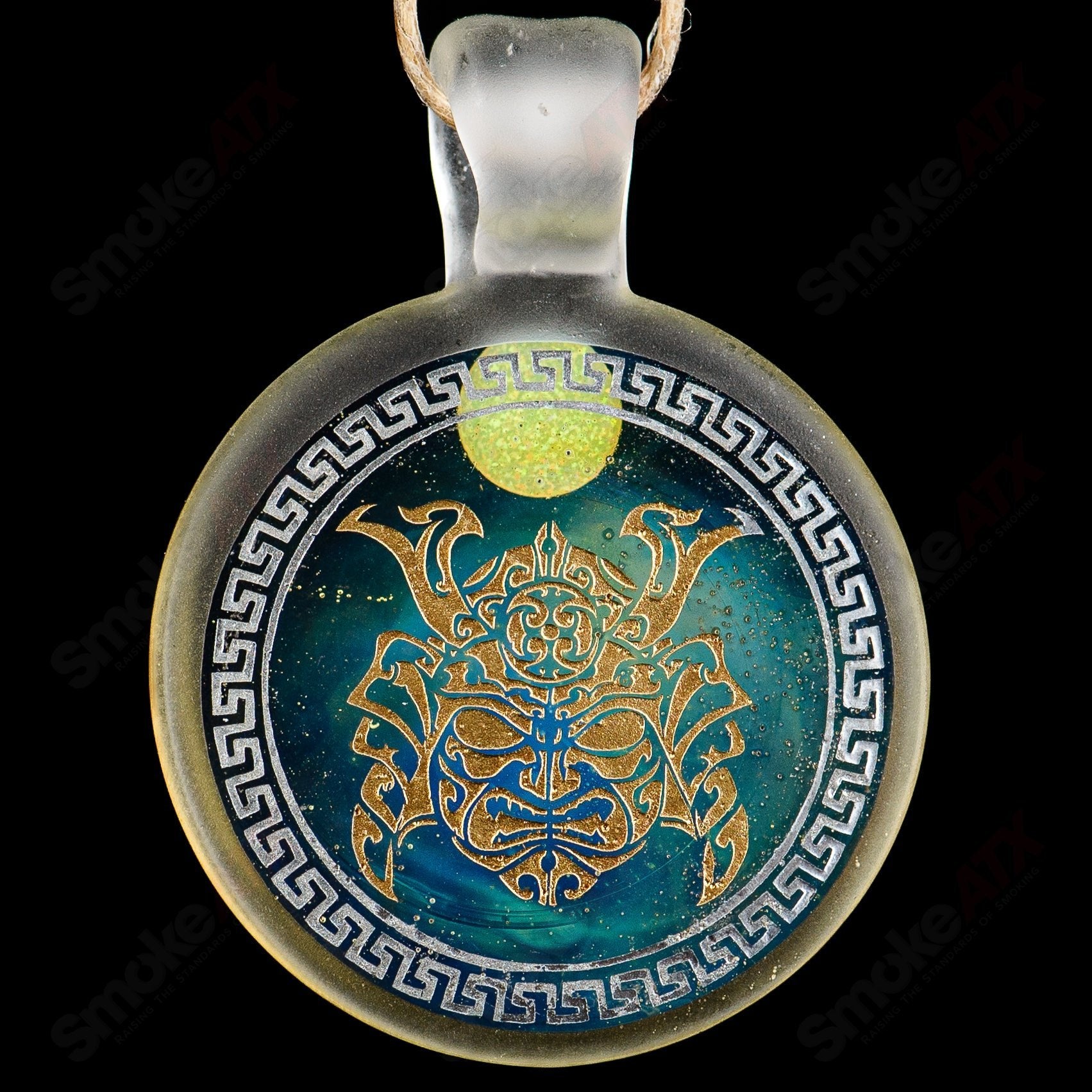 Alkaline Glass #4 Complex Inlay Pendant featuring intricate glass inlay design on a stylish pendant jewelry piece.