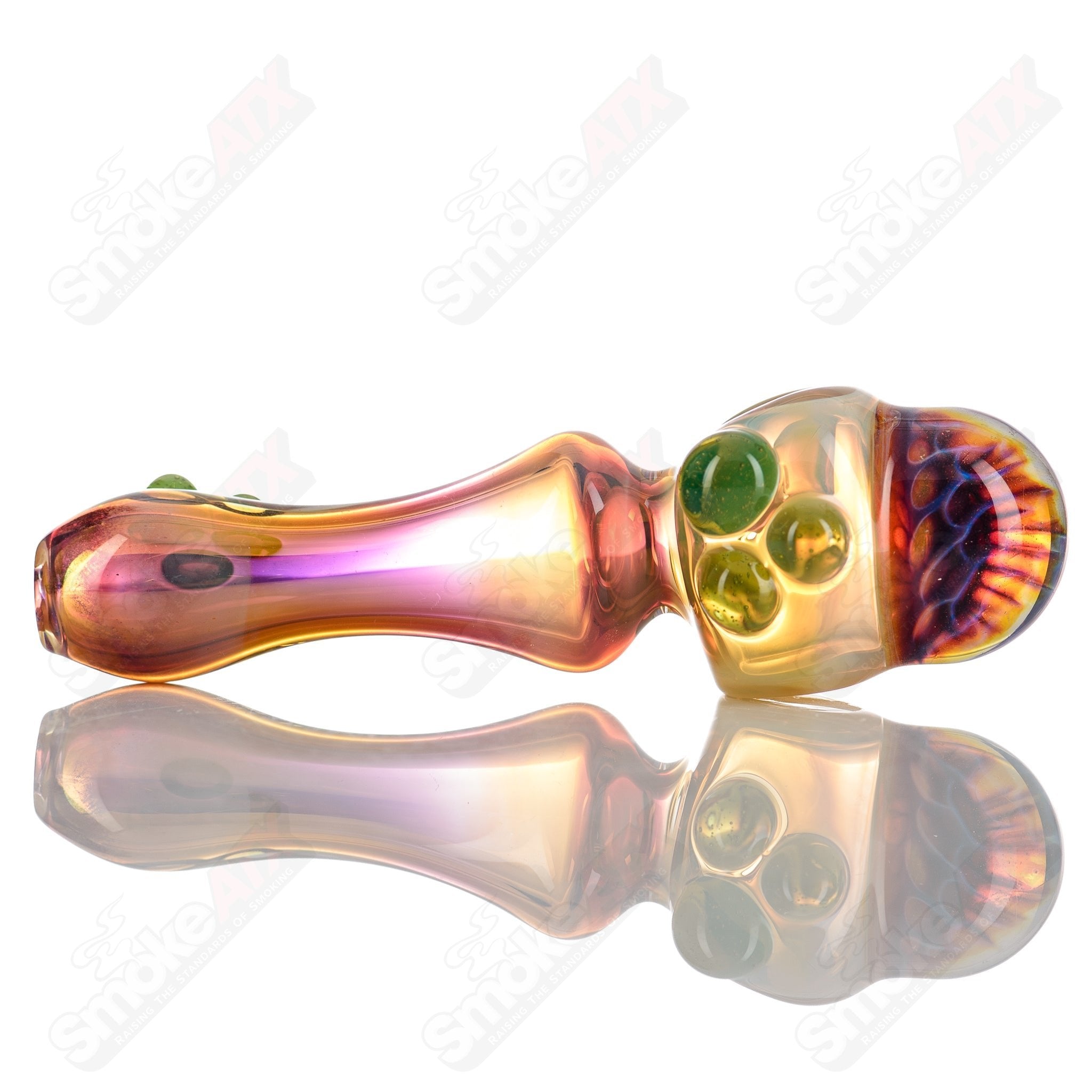 Fumed Spoon Honeycomb Diligent Glass pipe with intricate honeycomb design, clear glass with smoky fumed accents, handmade by Diligent Glass.